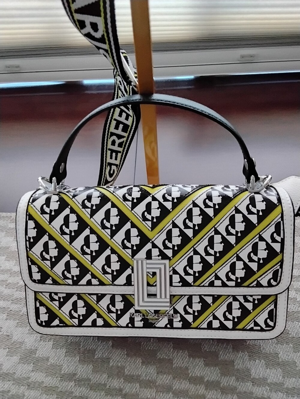 Karl Lagerfeld Paris Simone Neon Green Leather Profile Crossbody NWT